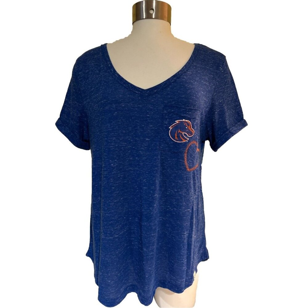 Boise State University BSU Broncos Colosseum SS Blue V-Neck Shirt Women’s M New